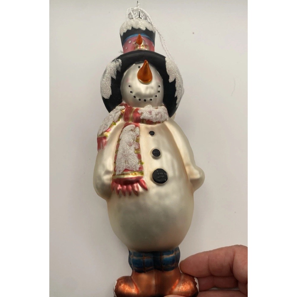 Department 56 8' Mercury Blown Glass Colorful  Thin Snowman With Snow On Hat